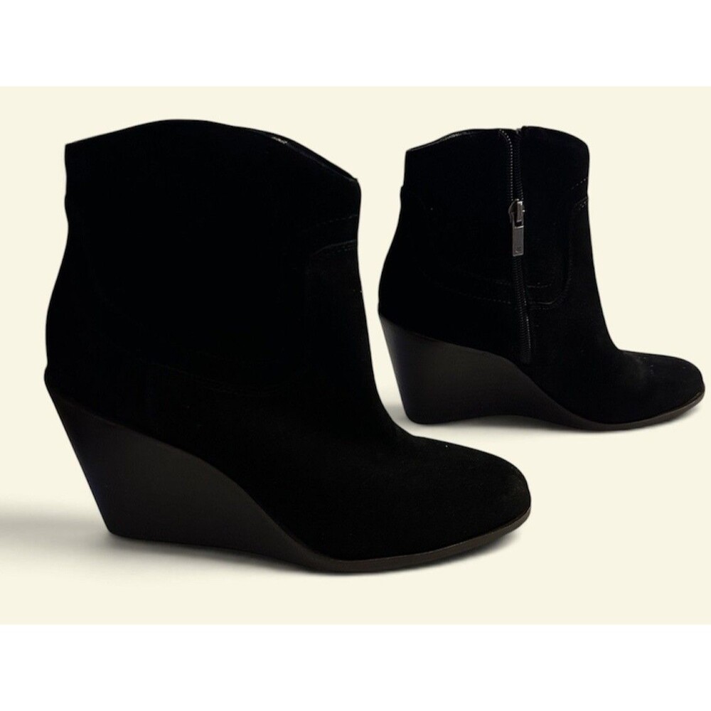 NEW Lucky Brand Womens Waltz Wedge Boots 7.5 Black Suede Ankle Zip Boots Booties